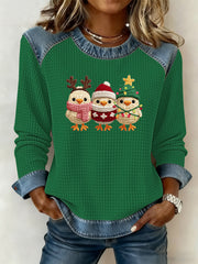 Women's Christmas Print Waffle Sweatshirt