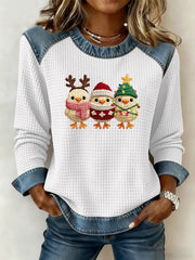 Women's Christmas Print Waffle Sweatshirt