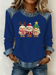 Women's Christmas Print Waffle Sweatshirt