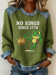 Women's Portland Frog Embroidered Print Denim Panel Sweatshirt