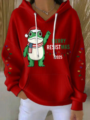 Women's Merry Resistmas Portland Frog Printed Hoodie
