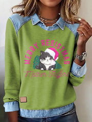 Women's Merry Resistmas Cat Printed Sweatshirt