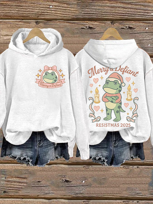Women's Merry Resistmas Portland Frog Printed Hoodie
