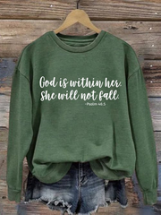 Women's God Is Within Her She Will Not Fall Printed Casual Sweatshirt