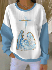Women's Nativity Ribbed Round-Neck Sweatshirt