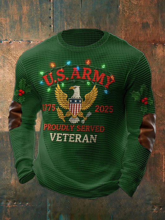 Men's Funny Veteran Christmas Printed Waffle Tops