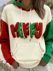Women's Merry Christmas Art Contrasting Printed Hoodie