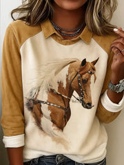 Women's Retro Horse Print Horse Lovers Casual Sweatshirt