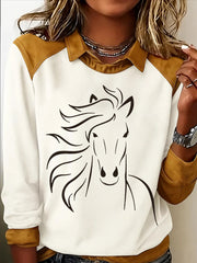 Women's Retro Horse Print Horse Lovers Casual Sweatshirt