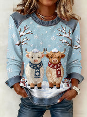 Women‘s Cute Winter Highland Cows Print Casual Sweatshirt