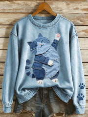 Women's Funny Cat Pattern Patchwork Art Sweatshirt
