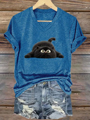 Women's Funny Black Cat Short Sleeve T-Shirt