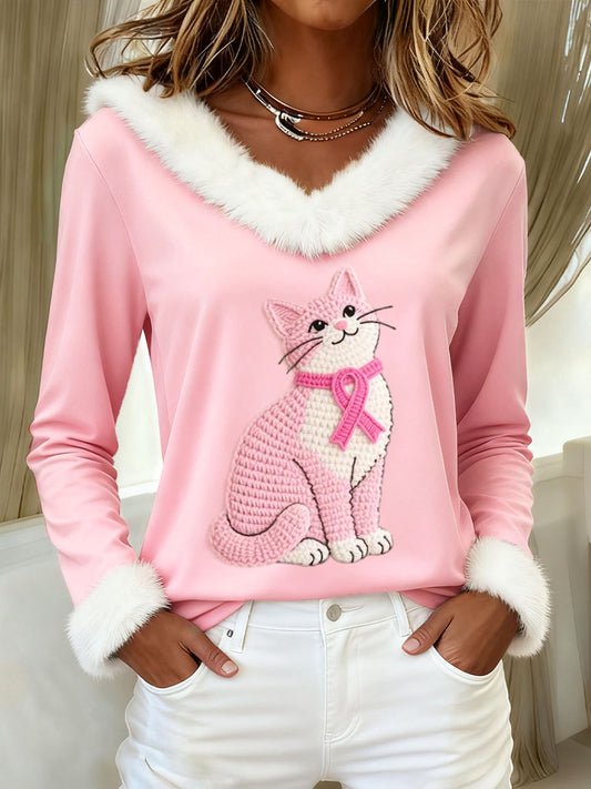 Women's Lovely Cat Crochet Pattern Furry Sweatshirt