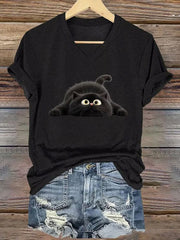 Women's Funny Black Cat Short Sleeve T-Shirt