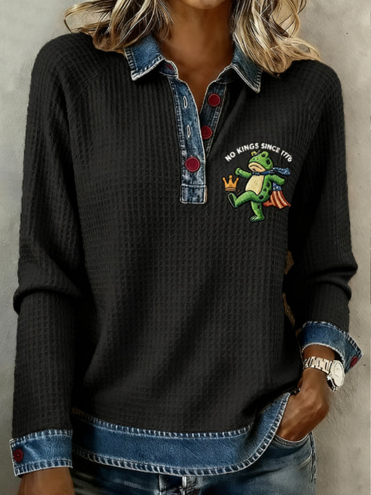 Women's NO KINGS SINCE 1776 Portland Frog Round-Neck Long-Sleeve Sweatshirt