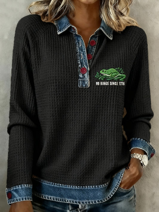 Women's NO KINGS SINCE 1776 Portland Frog Round-Neck Long-Sleeve Sweatshirt