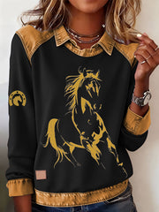Women's Retro Horse Print Horse Lovers Casual Sweatshirt