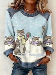 Women‘s Cute Winter Cat Print Cat Lovers Casual Sweatshirt