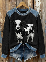 Women's Cow Print Waffle Sweatshirts