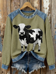 Women's Cow Print Waffle Sweatshirts