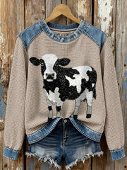 Women's Cow Print Waffle Sweatshirts