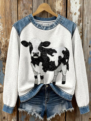 Women's Cow Print Waffle Sweatshirts