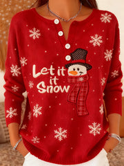 Women's Christmas Snowman Print Button Top