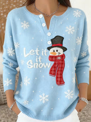 Women's Christmas Snowman Print Button Top