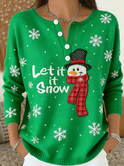 Women's Christmas Snowman Print Button Top