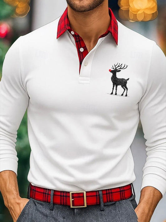 Men's Christmas Reindeer Print Long Sleeve Shirt