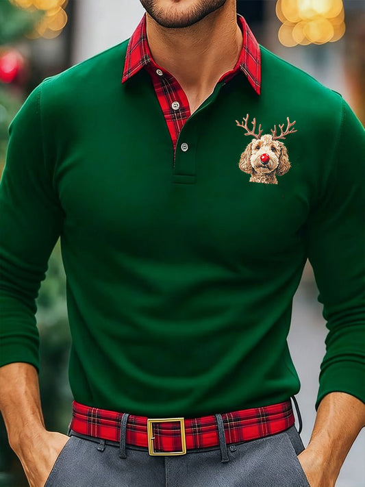 Men's Christmas Dog Print Long Sleeve Shirt