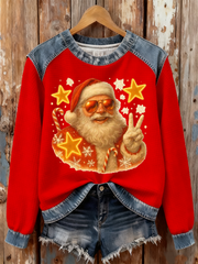 Women's Santa Claus Print Waffle Sweatshirt
