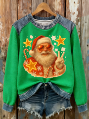 Women's Santa Claus Print Waffle Sweatshirt