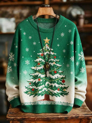 Men's Vintage Christmas Tree Art Print Imitation Sweater
