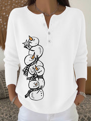 Women's Christmas Snowman Print  Button Top