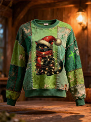 Women's Christmas Black Cat Print Sweatshirts