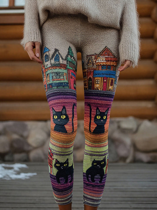 Women's Vintage Black Cats Print Leggings