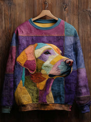 Women's Vintage Patchwork Dog Art Print Casual Sweatshirt