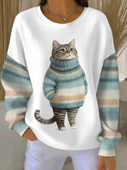 Women‘s Cute Winter Cat Print Cat Lovers Casual Sweatshirt