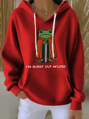 Women's I'm Burnt Out M'Lord Frog Embroidered Hoodie