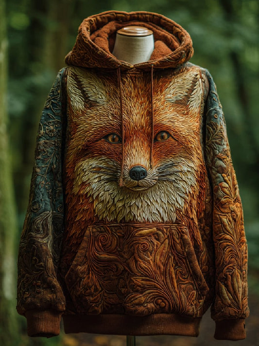 Men's Fox Art Print Casual Hoodie