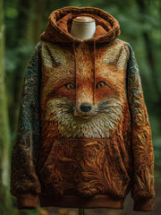 Men's Fox Art Print Casual Hoodie
