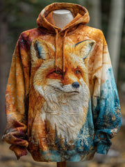 Men's Fox Art Print Casual Hoodie