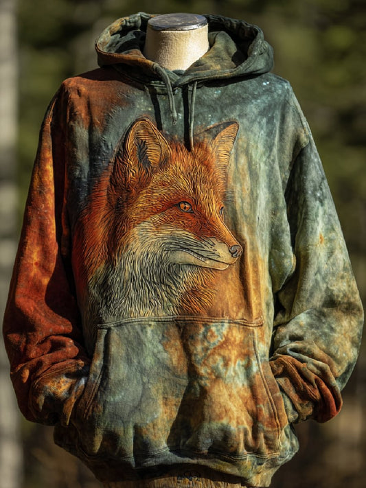 Men's Fox Art Print Casual Hoodie