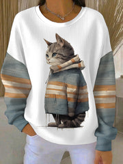 Women‘s Cute Winter Cat Print Cat Lovers Casual Sweatshirt