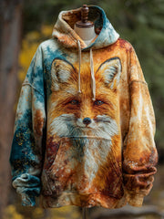Men's Fox Art Print Casual Hoodie