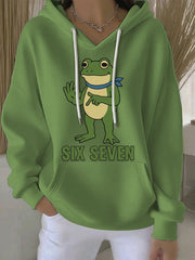 Women's Funny 67 Six Seven Portland Frog Printed Hoodie