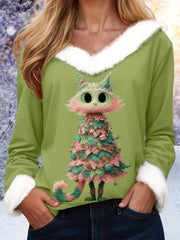 Women's Christmas Tree Animal V-Neck Tops