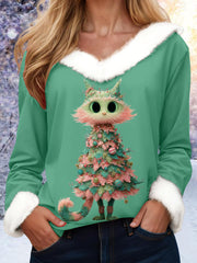 Women's Christmas Tree Animal V-Neck Tops