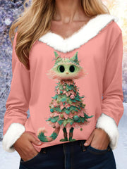Women's Christmas Tree Animal V-Neck Tops